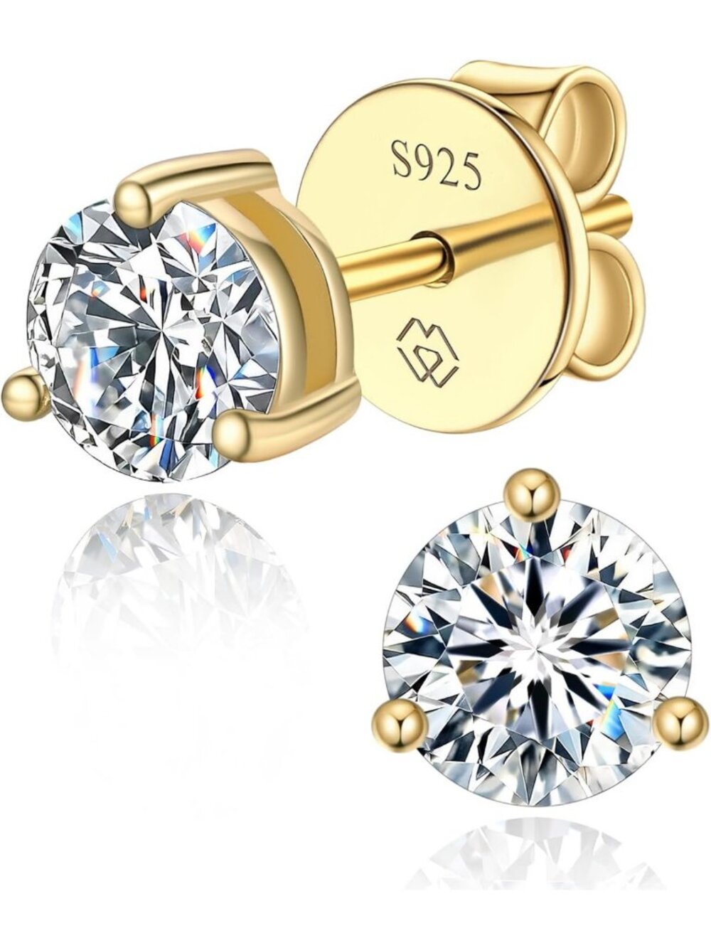 14K Gold Plated Moissanite Stud Earrings | Sterling Silver, Elegant & Sparkling
